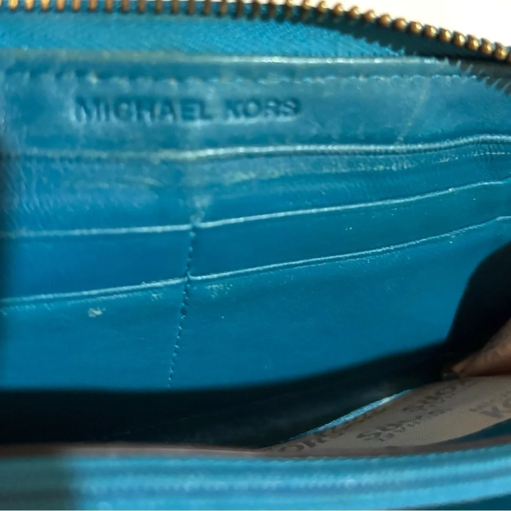 Michael Kors Teal Quilted Wallet with Gold Accents